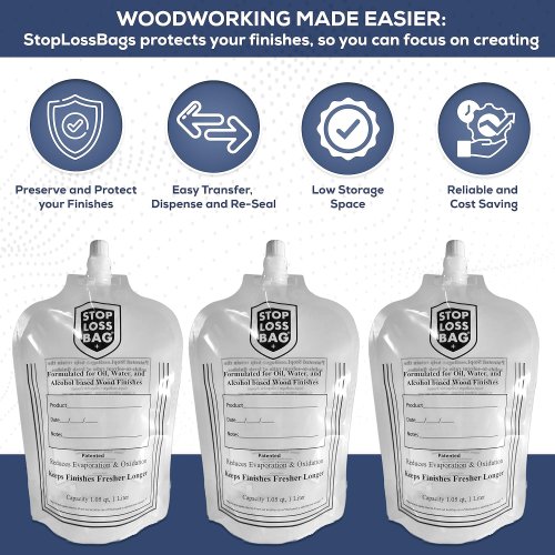 StopLossBags 4 Pack - Transfer, Dispense, Mix, Preserve with Ease - Perfect for Woodworking Enthusiasts and Professionals. Specially Formulated For Fine Finishes - Wood Stains, Varnishes, Paints - Image 5